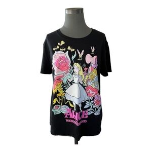 Disney Alice in Wonderland Graphic T-Shirt Black Juniors XL Gildan Used Licensed